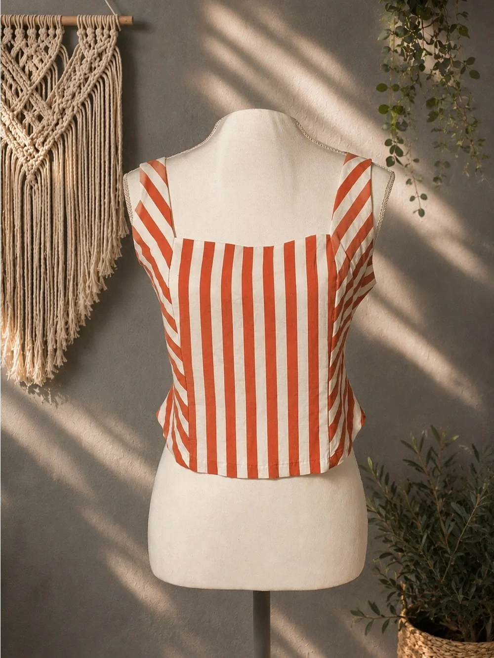 Maurices Brown and White Striped Sleeveless Top